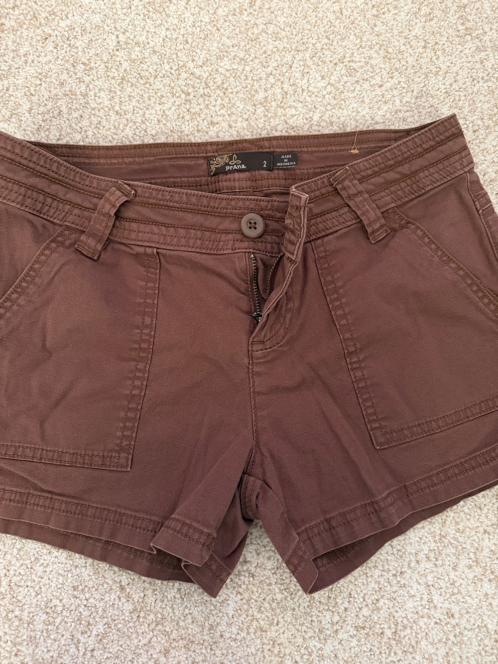 Prana Women's Brown Cotton Blend Stretch Shortie Shorts